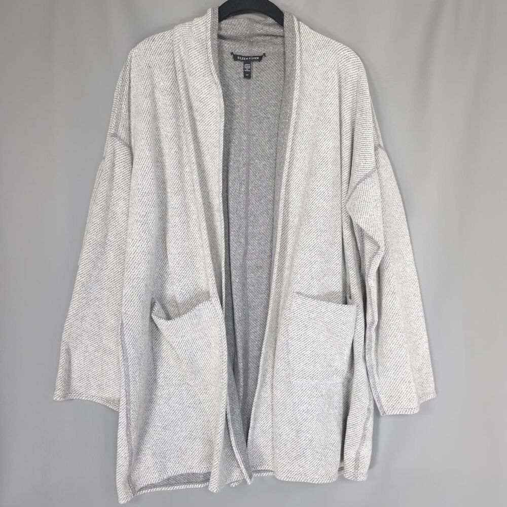EILEEN FISHER Women's Cardigan SMALL Gray Recycled Wool Organic Cotton MIU